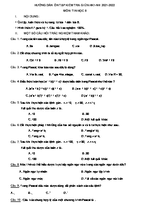 Hướng dẫn ôn tập kiểm tra giữa học kì 1 môn Tin học 8 - Năm học 2021-2022